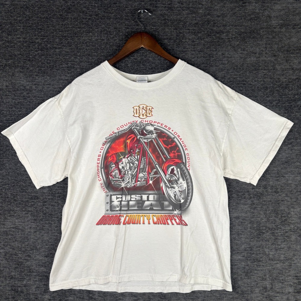 Vintage Orange County Choppers OCC Custom Heat Graphic T-Shirt White Size XL Y2K